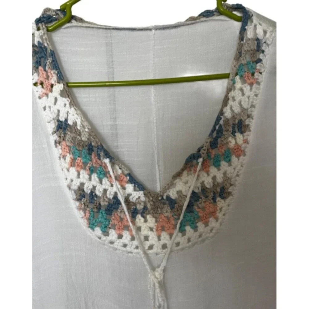 Milana Fashion White Cotton Blend Color Tassel /crochet Swim Cover  L/XL